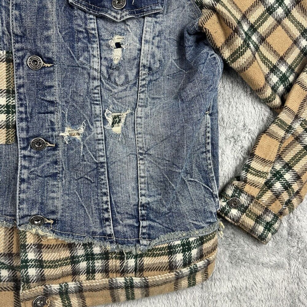 Vtg Smoke Rise Jacket Men Medium Denim Jean Flannel Grunge Distressed Y2K - Picture 7 of 7